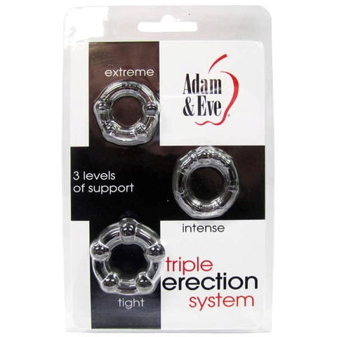 Adam & Eve Triple Erection System Three Cock Rings for Enhanced Performance - Stretchy Cock Rings