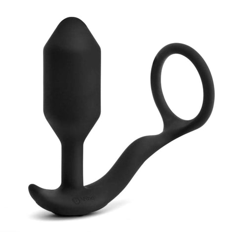 B Vibe Vibrating Snug and Tug Dual Stimulation Cock Ring and Butt Plug - Luxury Sex Toys