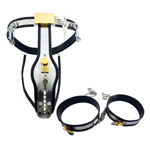 BDStyle Chained Thigh High Chastity Belt & Cuffs with Thigh Movement Restriction - Male Chastity