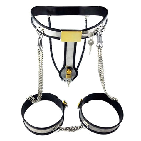 BDStyle Chained Thigh High Chastity Belt & Cuffs with Thigh Movement Restriction - Male Chastity