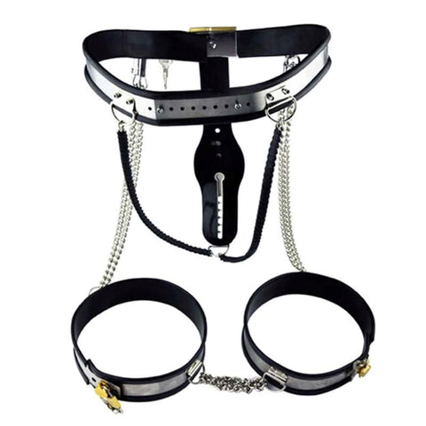 BDStyle Chained Thigh High Chastity Belt & Cuffs with Thigh Movement Restriction - Male Chastity
