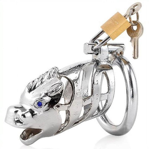 BDStyle Chinese Zodiac Cock Cage Horse Silver Chastity Device - Male Chastity