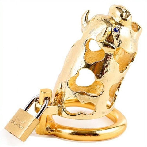 BDStyle Chinese Zodiac CockCage Ox GOLD Metal Male Chastity Device - Male Chastity
