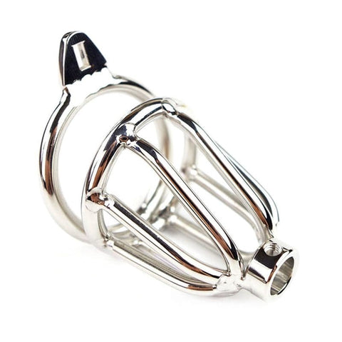 BDStyle Cock Cage with Catheter Tube with Spiked Ring Design - Male Chastity