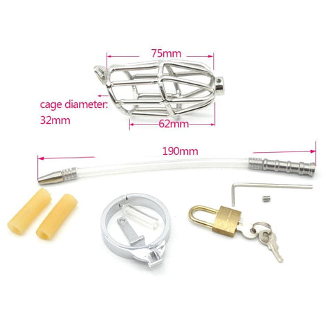 BDStyle Cock Cage With Cum Through Catheter Tube Chastity Device - Male Chastity