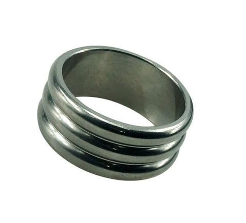 Hells Couture Deep Grooved Steel Cock Ring Textured Steel Enhancement - Cock Rings