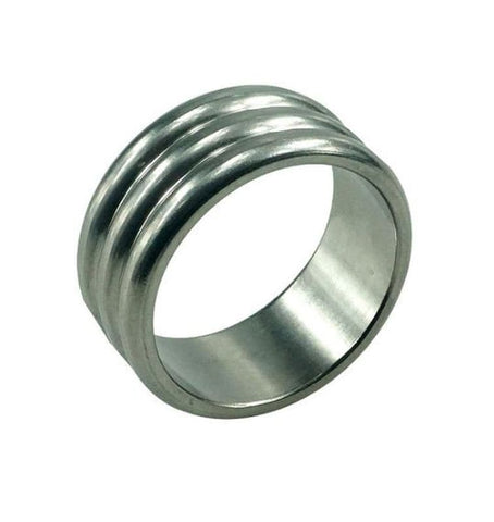 Hells Couture Deep Grooved Steel Cock Ring Textured Steel Enhancement - Cock Rings