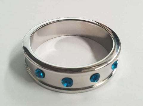 Deep Shallow Cock Ring 55mm Sapphire Gemmed - Cock Rings