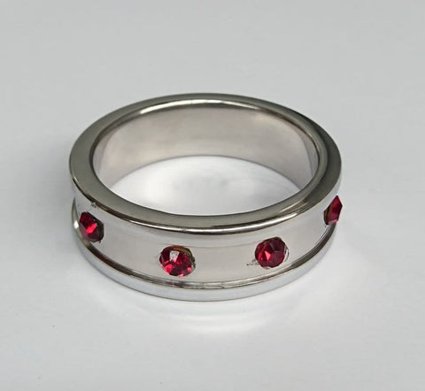 Hells Couture Deep Shallow Steel Cock Ring 45mm with Ruby Gem for Enhanced Erection - Cock Rings