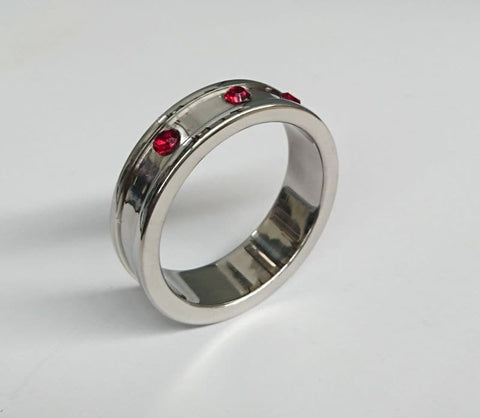 Hells Couture Deep Shallow Steel Cock Ring 45mm with Ruby Gem for Enhanced Erection - Cock Rings