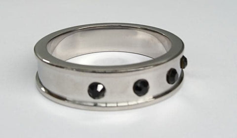 Hells Couture Deep Shallow Steel Cock Ring with Onyx Gem Premium Steel - Cock Rings