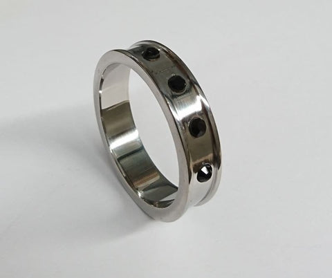Hells Couture Deep Shallow Steel Cock Ring with Onyx Gem Premium Steel - Cock Rings