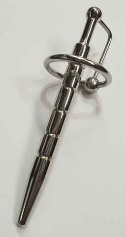 Hells Couture Desire Ribbed Penis Plug With Glans Ring Medical Steel - Penis Plugs