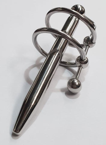 Hells Couture Double Trouble Penis Plug With Glans Rings Dual Stimulation - Penis Plugs