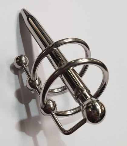 Hells Couture Double Trouble Penis Plug With Glans Rings Dual Stimulation - Penis Plugs