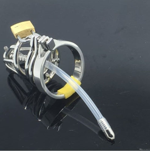 BDStyle Dual Ringed Pisser Chastity Cage with Spiked Rings - Male Chastity