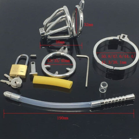 BDStyle Dual Ringed Pisser Chastity Cage with Spiked Rings - Male Chastity