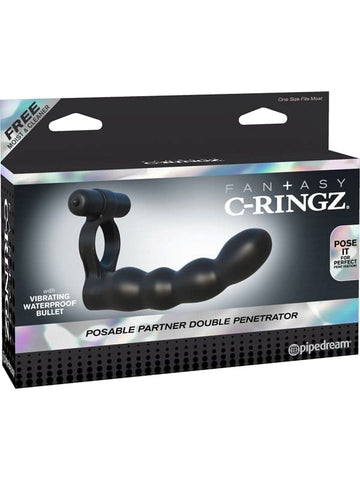 Fantasy C Ringz Posable Partner Double Penetrator with Adjustable Arm - Cock Rings