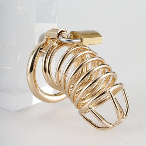 BDStyle Gold Metal Chastity Cage Device with Multiple Ring Sizes - Male Chastity