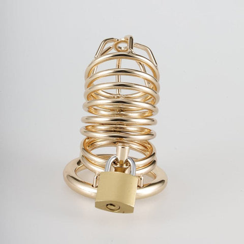 BDStyle Gold Metal Chastity Cage Device with Multiple Ring Sizes - Male Chastity