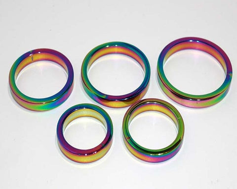 Hells Couture Heavy Duty Rainbow Metal Cock Ring 8mm Steel Construction - Cock Rings