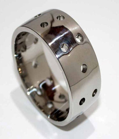 Hells Couture Holy Steel Cock Ring with Machined Holes for Cooling - Cock Rings