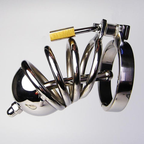 BDStyle Jailed Penis Cage & Pisser Plug Steel Chastity with Urethral Insert - Male Chastity