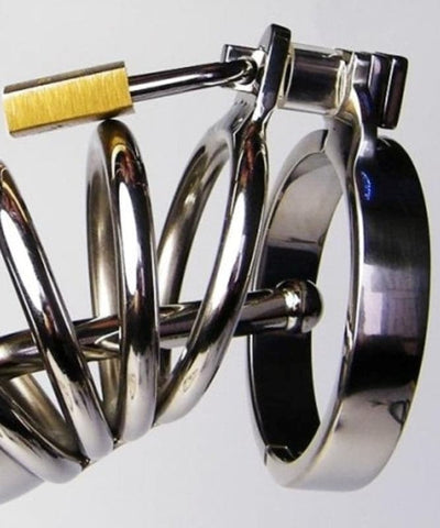 BDStyle Jailed Penis Cage & Pisser Plug Steel Chastity with Urethral Insert - Male Chastity