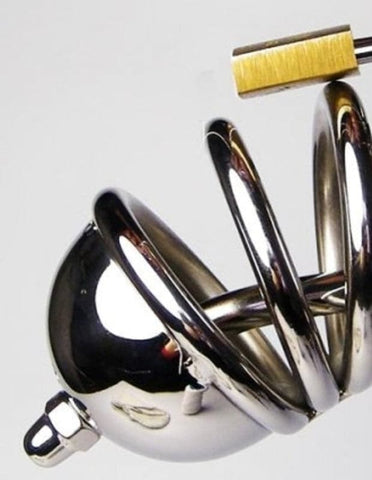 BDStyle Jailed Penis Cage & Pisser Plug Steel Chastity with Urethral Insert - Male Chastity