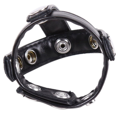 Hells Couture Leather Cock Ring & Ball Divider with D Ring Leash Attachment - Cock Rings
