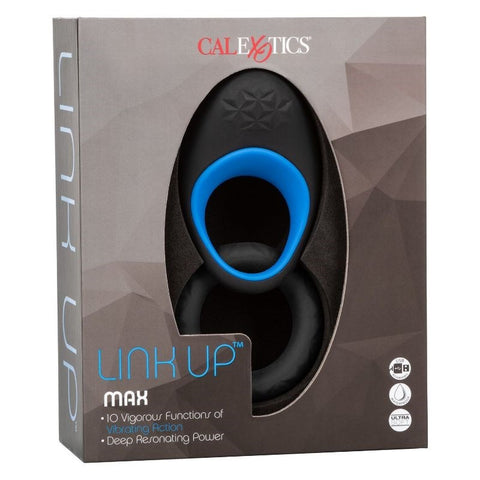 California Exotics Link Up Max Dual Stimulating Mens Cock Ring with 10 Vibration Functions - Cock Rings