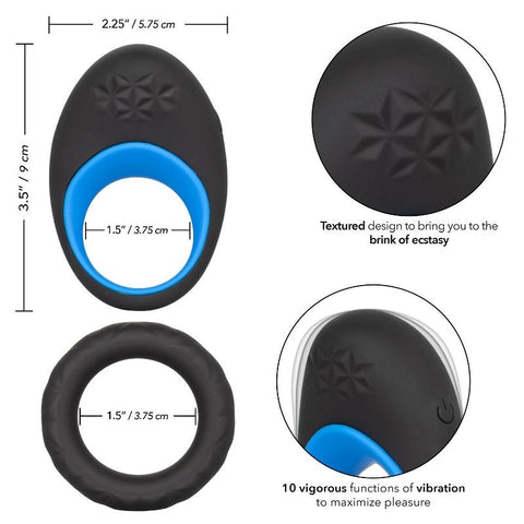 California Exotics Link Up Max Dual Stimulating Mens Cock Ring with 10 Vibration Functions - Cock Rings
