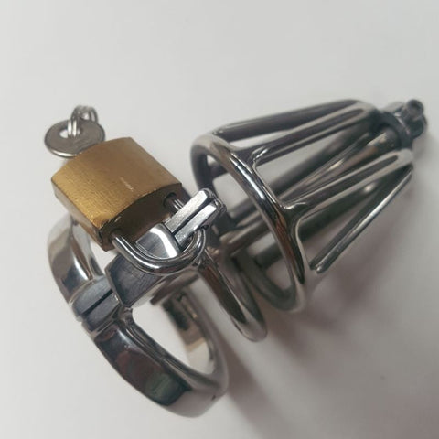 Hells Couture Locked Up Pee Thru Chastity Cage with Urethral Plug - Male Chastity