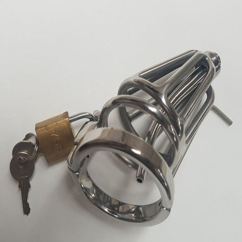 Hells Couture Locked Up Pee Thru Chastity Cage with Urethral Plug - Male Chastity