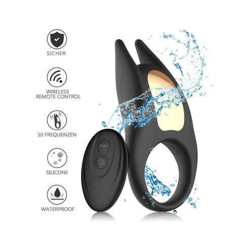 Winyi Wireless Vibrating Pleasure Ring with Remote Control and 10 Modes - Ball and Cock Toys