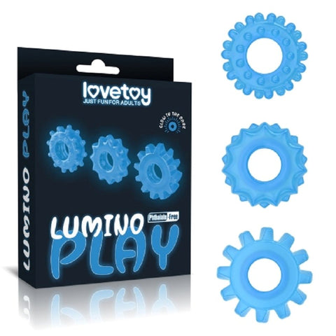 Lovetoy Lumino Play Glow Cock Ring Sets Stackable Glow Design - Cock Ring Sets
