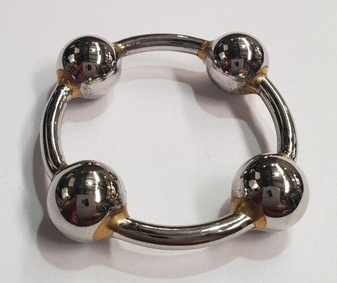 Hells Couture Mens Steel Glans Ring with Four Massaging Balls - Cock Rings