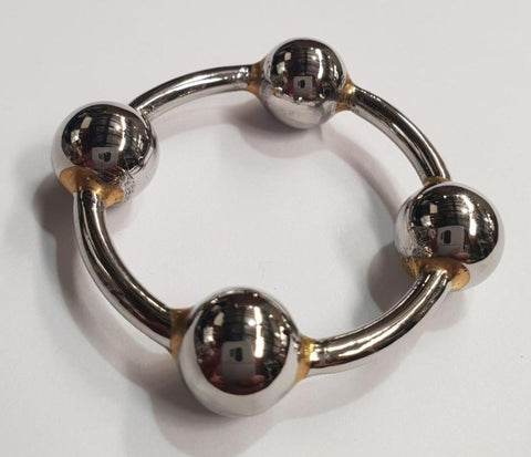 Hells Couture Mens Steel Glans Ring with Four Massaging Balls - Cock Rings
