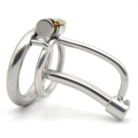 BDStyle Metal Cum Thru Birdlock Cage with Urethral Plug - Male Chastity
