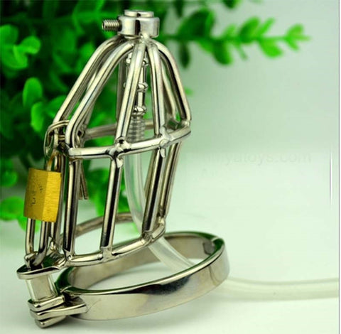BDStyle Micturate Cock Cage & Urethral Tube with Lockable Design - Male Chastity