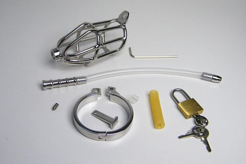 BDStyle Micturate Cock Cage & Urethral Tube with Lockable Design - Male Chastity