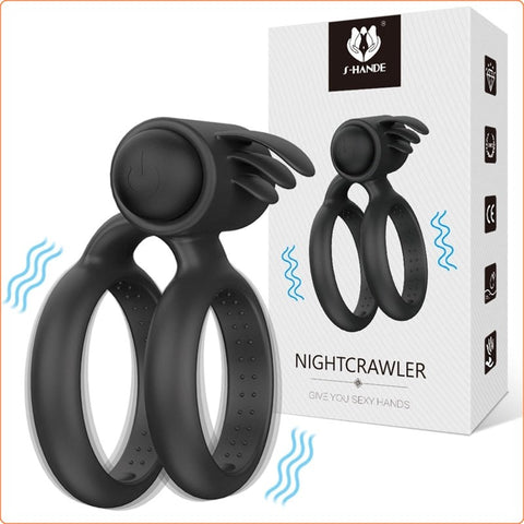 BDStyle Nightcrawler Cock Ring with Double Ring Vibrating Penis Enhancement - Ball and Cock Toys