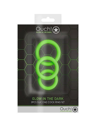 OUCH! Luminescent Pleasure Rings 3 Pack Set Glow in Dark Cock Rings - Cock Rings