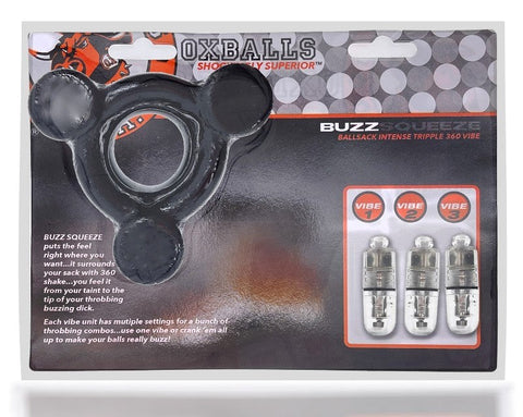 Oxballs Buzz Squeeze Vibrating Ball Stretcher with Three Bullet Vibes - Cock Rings
