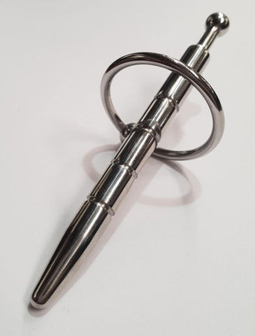 Hells Couture Penis Plug with Glans Ring Ribbed Medical Grade Steel - Penis Plugs