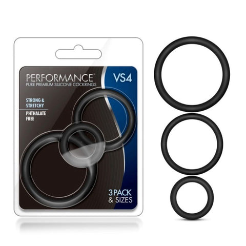 Blush Novelties Performance Vs4 Silicone Cockring Set Three Sizes - Cock Ring Sets