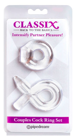Pipedream Classix Couples Cock Ring Set Clear Dual Ring Enhancement - Ball and Cock Toys