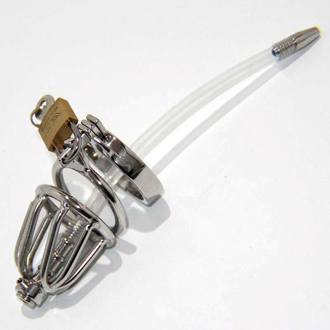 BDStyle Pisser Steel Chastity Cage with Urethral Plug - Male Chastity