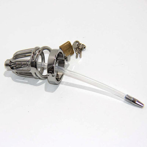 BDStyle Pisser Steel Chastity Cage with Urethral Plug - Male Chastity