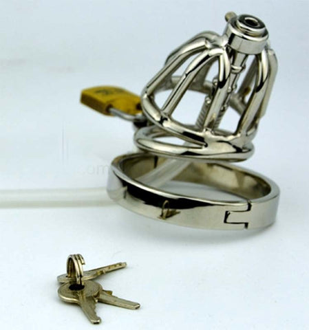 BDStyle Pisser Steel Chastity Cage with Urethral Plug - Male Chastity
